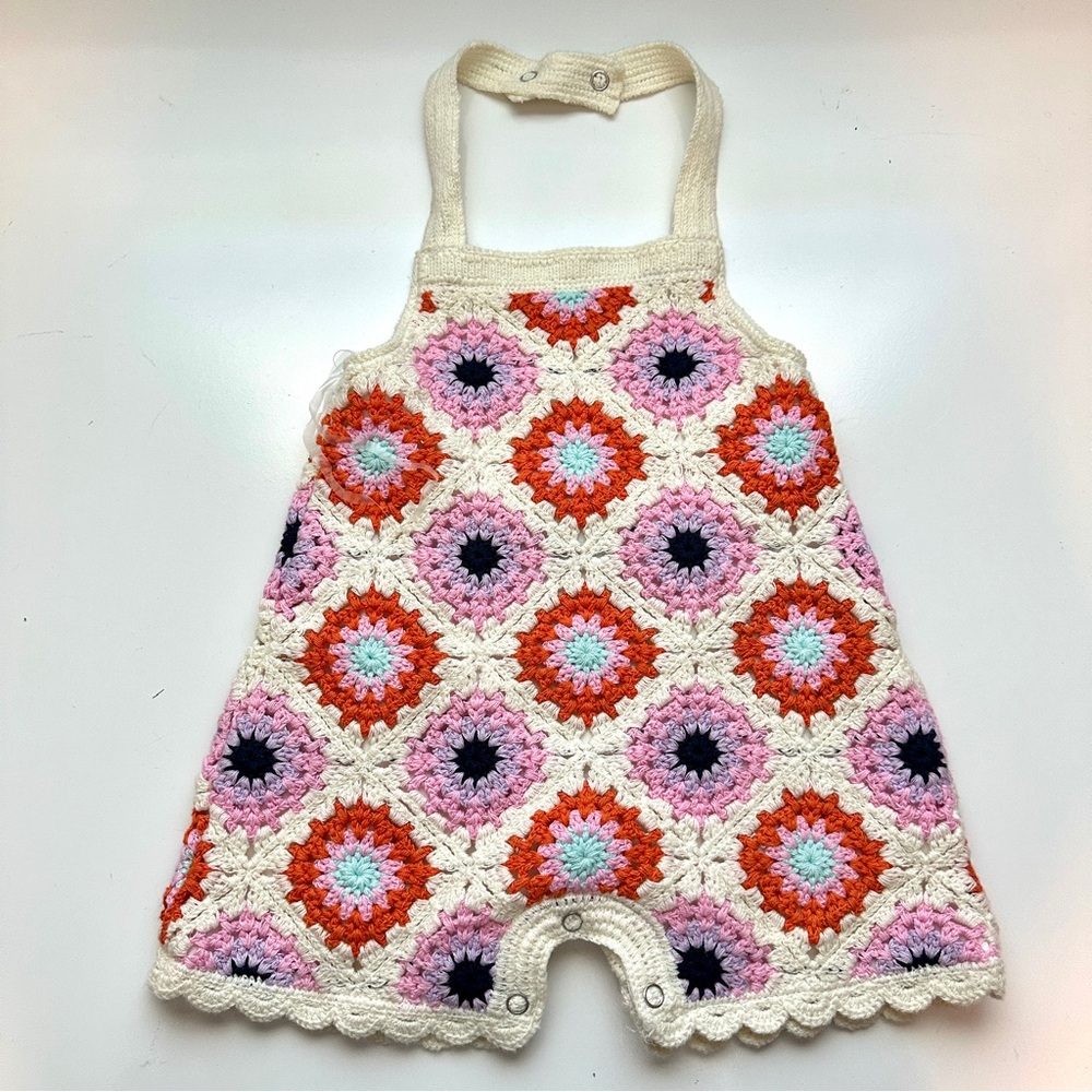 Rare Editions Crochet Colorful Knit Retro  Romper 1 Piece NWT Size 6-9 months
